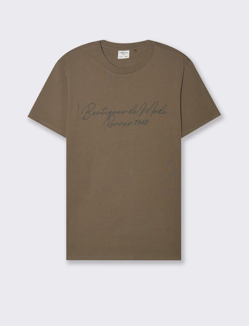 T-shirt con stampa effetto ricamo da uomo - Grigio fango