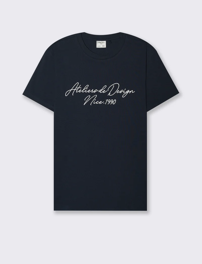 T-shirt con stampa effetto ricamo da uomo - Blu