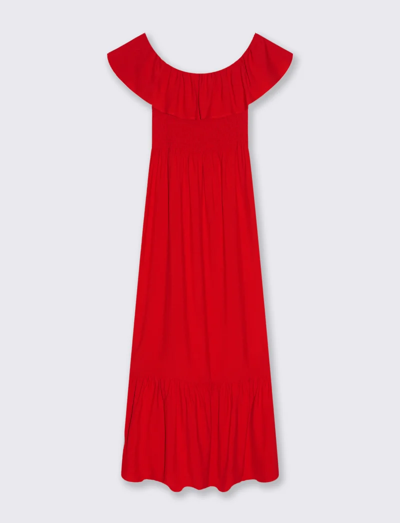 Vestito lungo off shoulder da donna - Rosso scarlatto