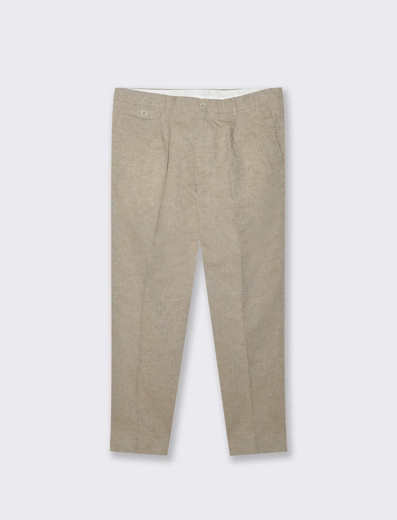 Pantaloni da completo tessuto misto lino da uomo - Grigio tortora