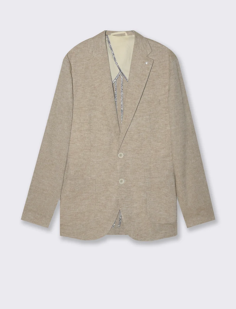 Blazer da completo tessuto misto lino da uomo - Grigio tortora
