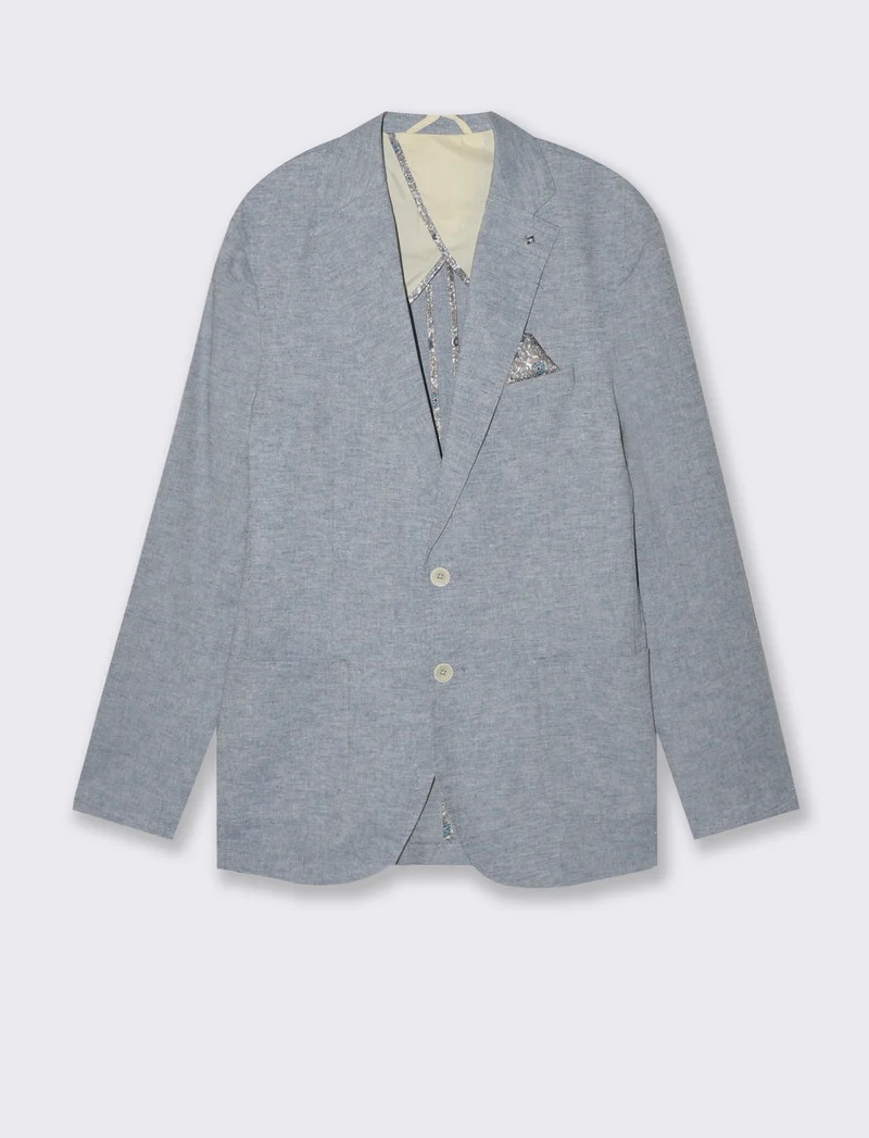 Blazer da completo tessuto misto lino da uomo - Blu