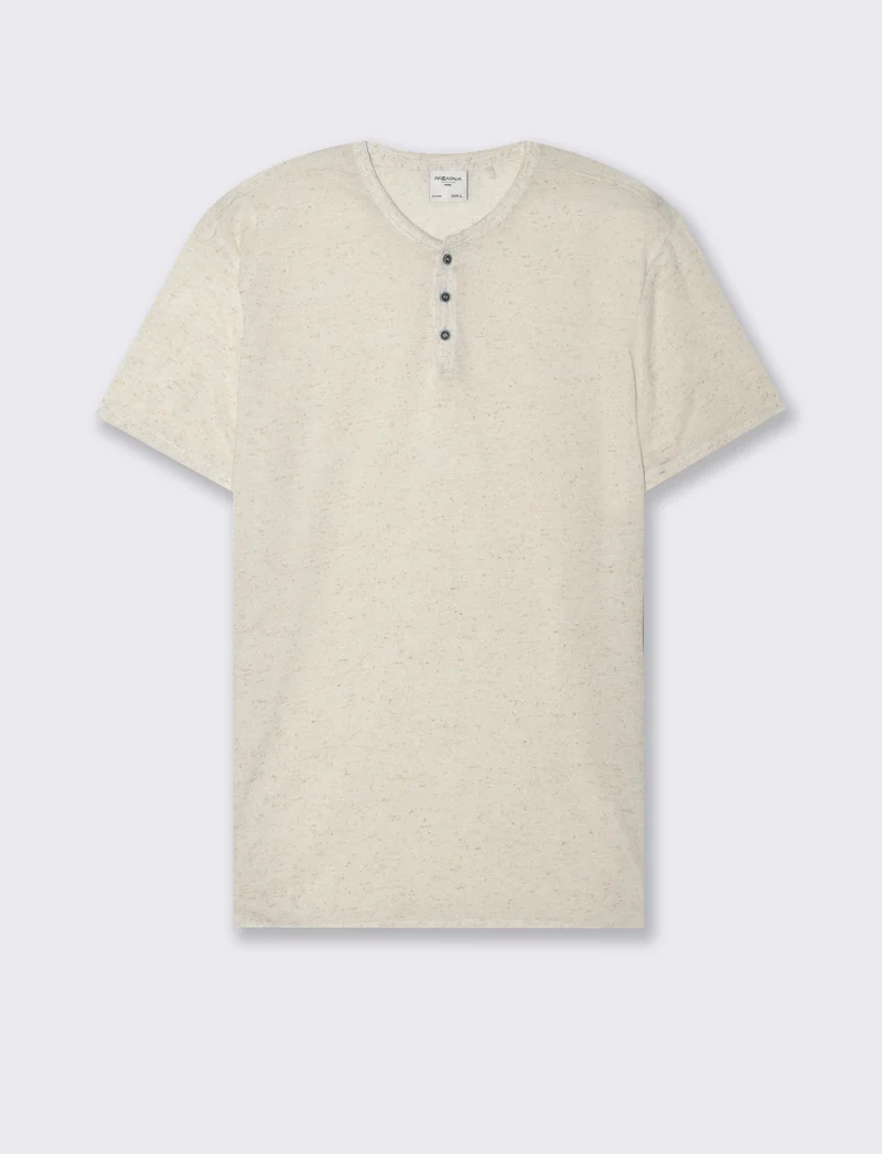 T-shirt serafino struttura misto lino da uomo - Beige ecru