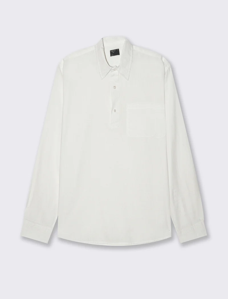 Camicia a casacca misto lino da uomo - Bianco