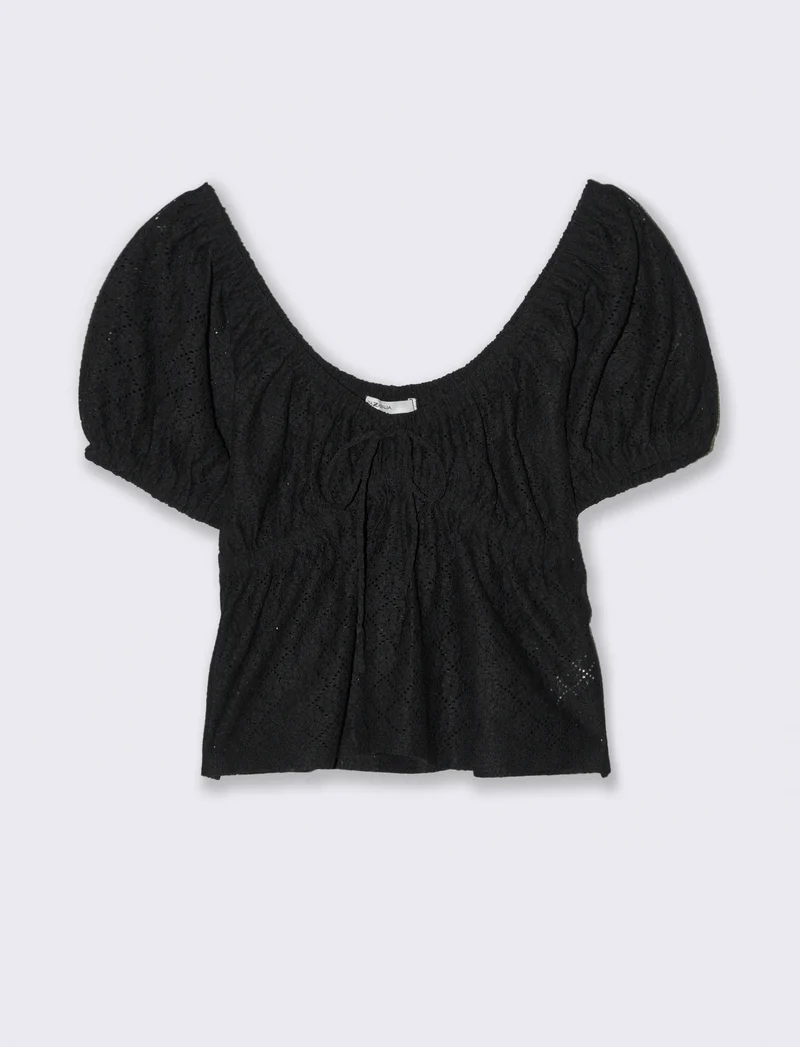 T-shirt con manica a sbuffo da donna - Nero