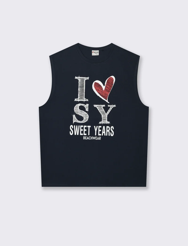 T-shirt senza maniche con stampa sweet years da uomo - Blu