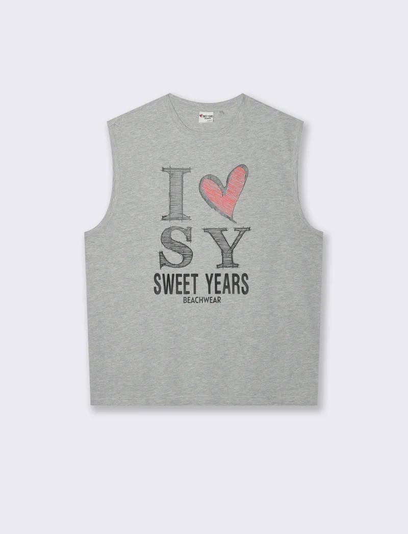 T-shirt senza maniche con stampa sweet years da uomo - Grigio mel.