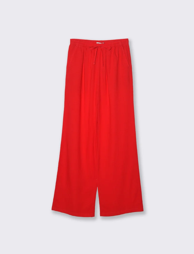 Pantalone con elastico in vita da donna - Rosso scarlatto