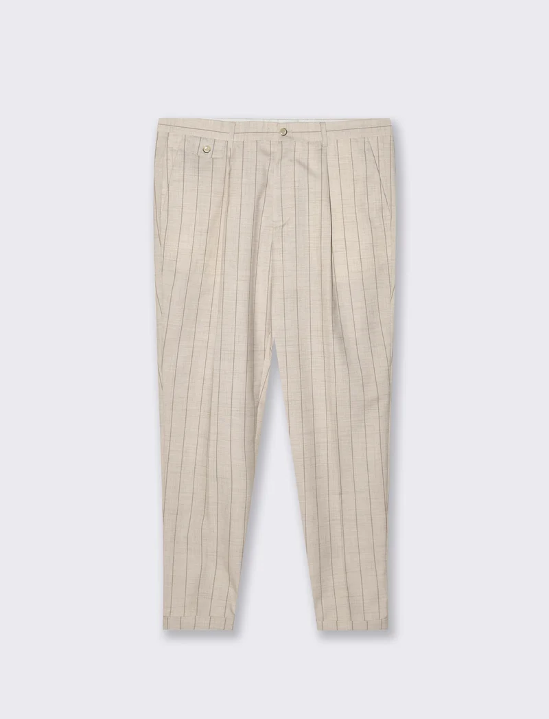 Pantaloni gessati da completo formal fit da uomo - Beige ecru