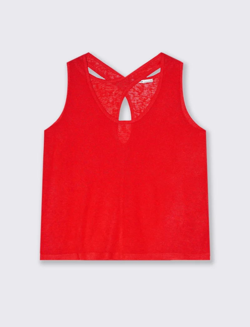 Top in tessuto effetto lino da donna - Rosso scarlatto