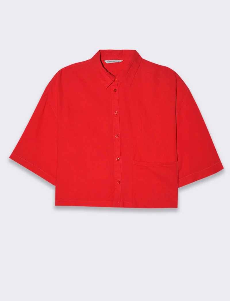 Camicia crop da donna - Rosso scarlatto