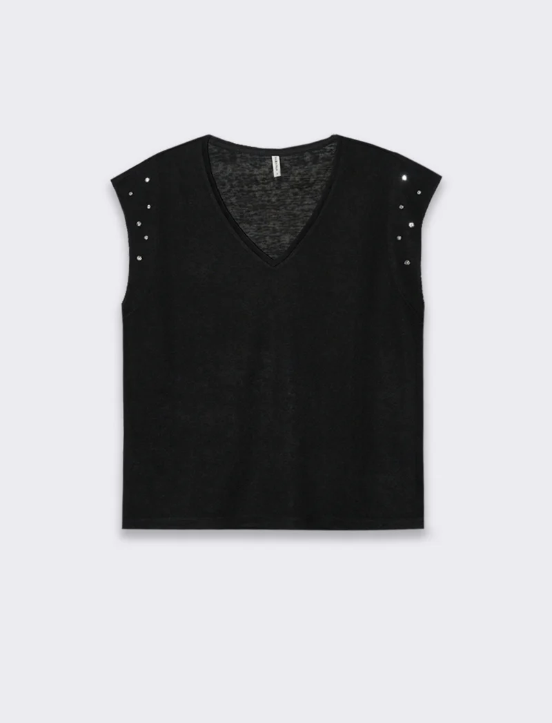 T-shirt con applicazioni da donna - Nero