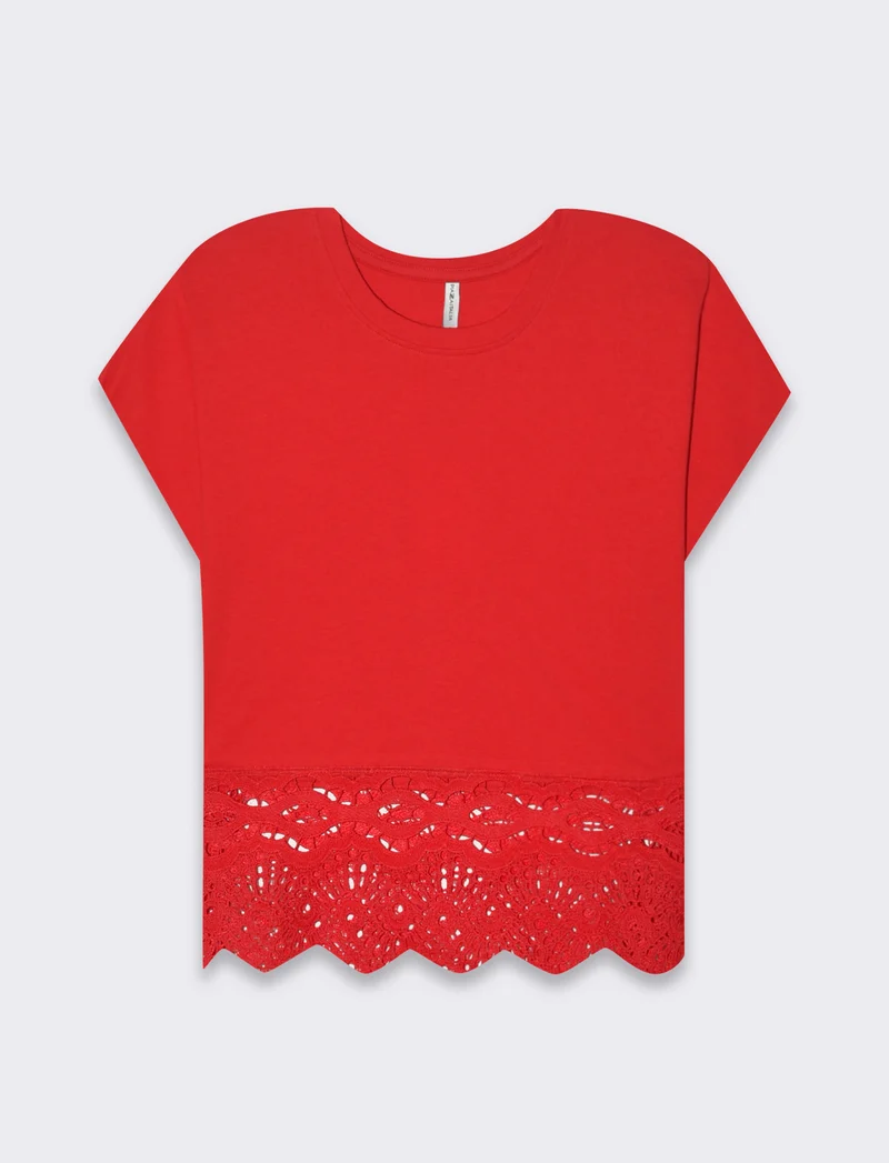 T-shirt con pizzo da donna - Rosso scarlatto