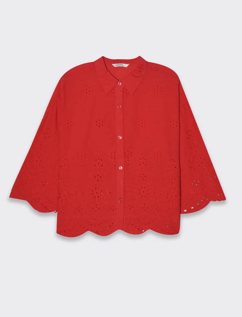 Camicia in pizzo da donna - Rosso scarlatto