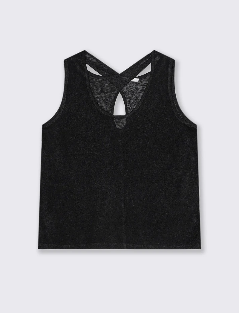 Top in tessuto effetto lino da donna - Nero