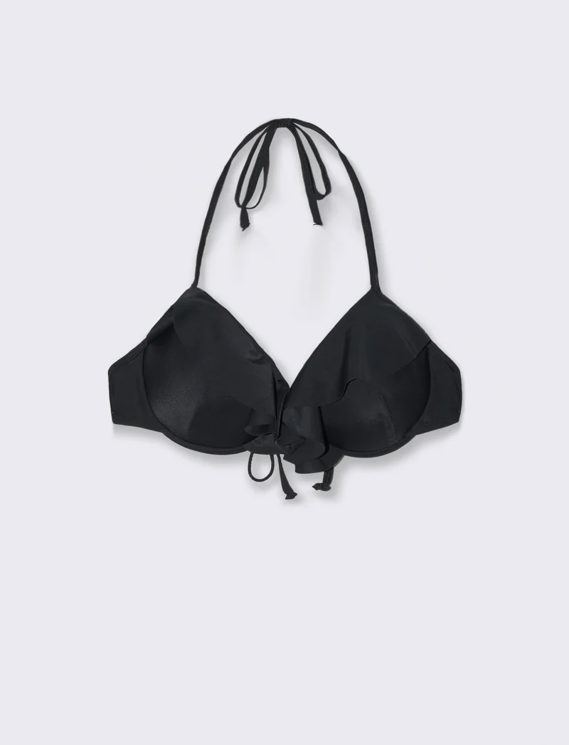 Reggiseno mare donna balconcino con rouche - Nero