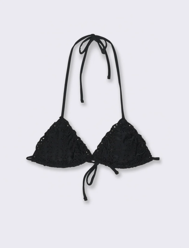 Reggiseno mare donna triangolo pizzo san gallo - Nero