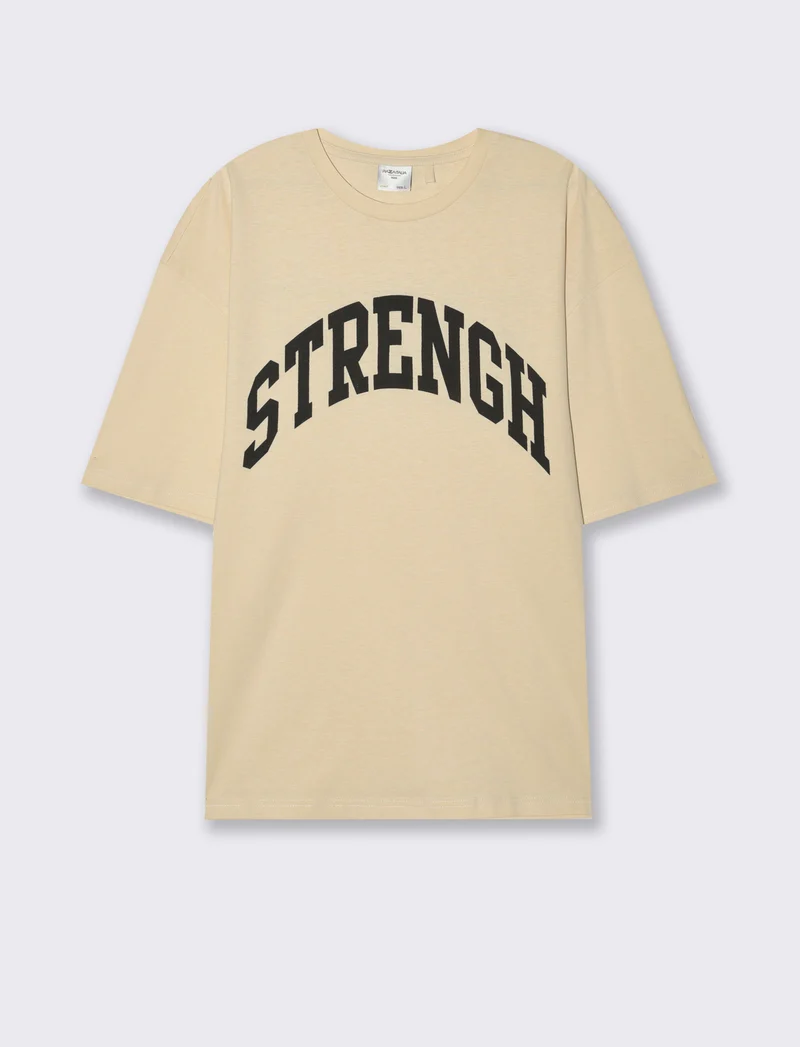 T-shirt boxy fit con stampa da uomo - Beige ecru