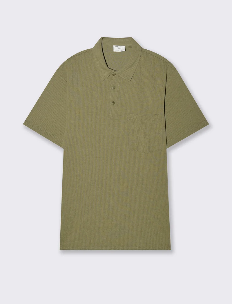Polo seersucker collo derby da uomo - Verde salvia