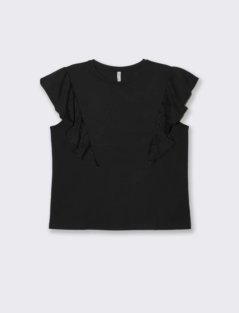 T-shirt con rouches da donna - Nero