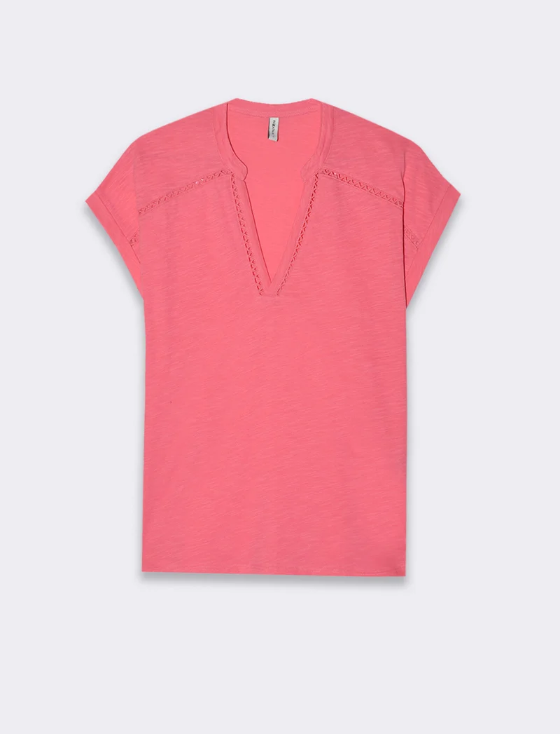 T-shirt con inserto in pizzo da donna - Geranio