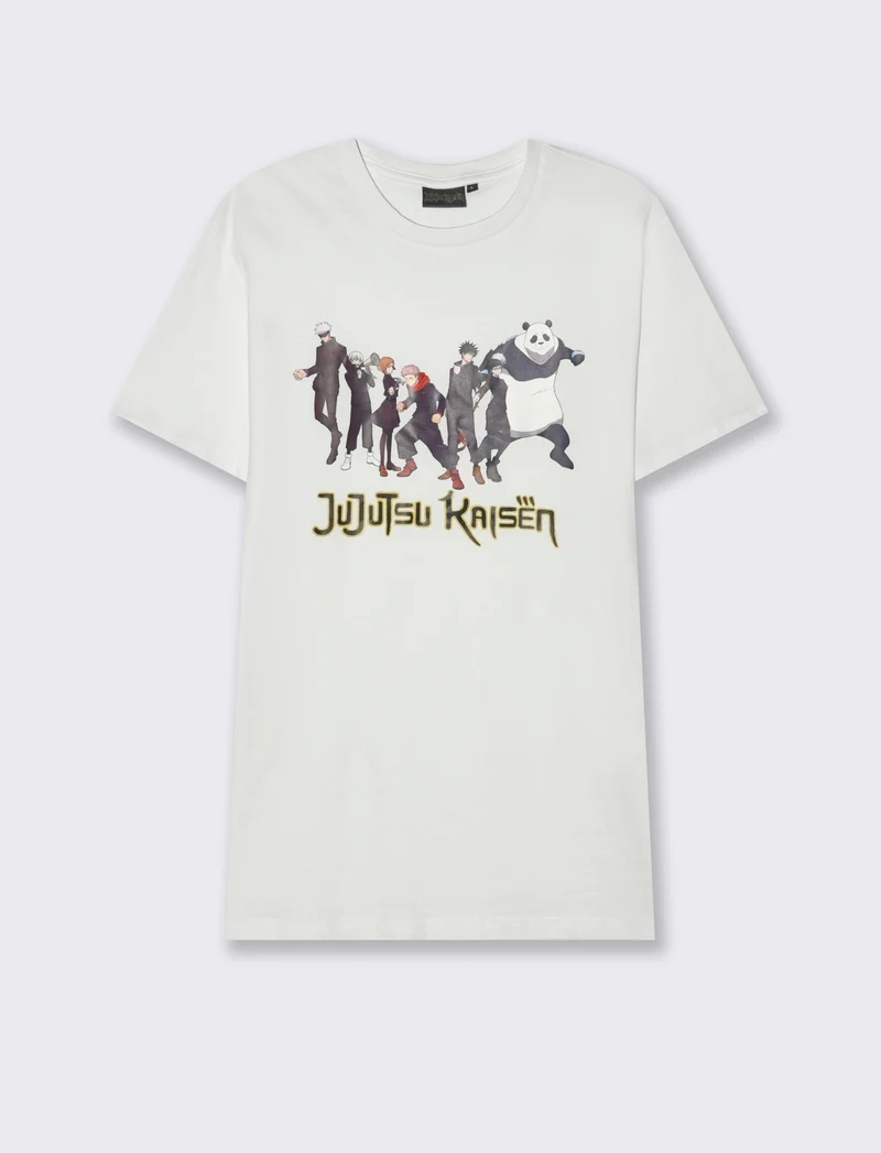 T-shirt stampa jujutsu kaisen da uomo - Bianco