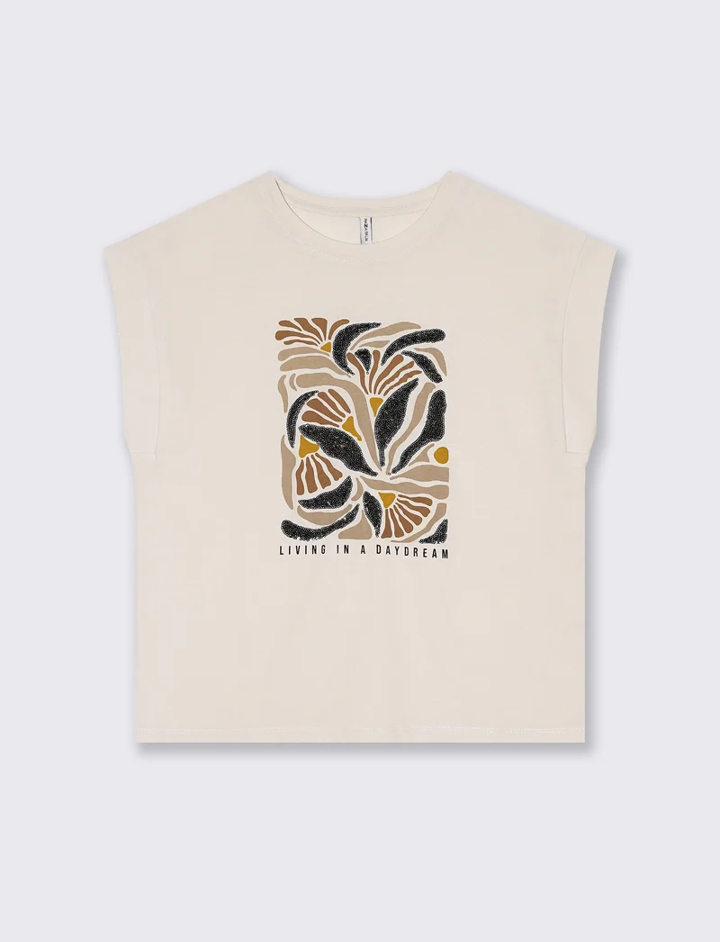 T-shirt con stampa e paillettes da donna - var 1