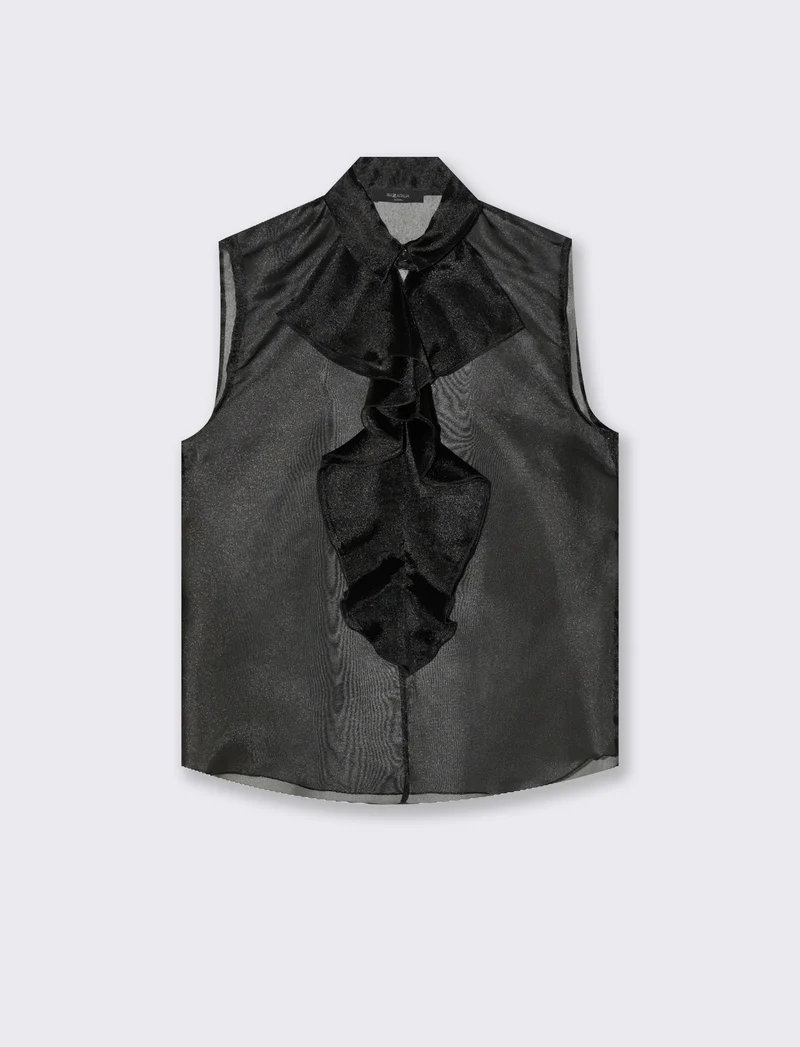 Casacca in organza con rouches - Nero