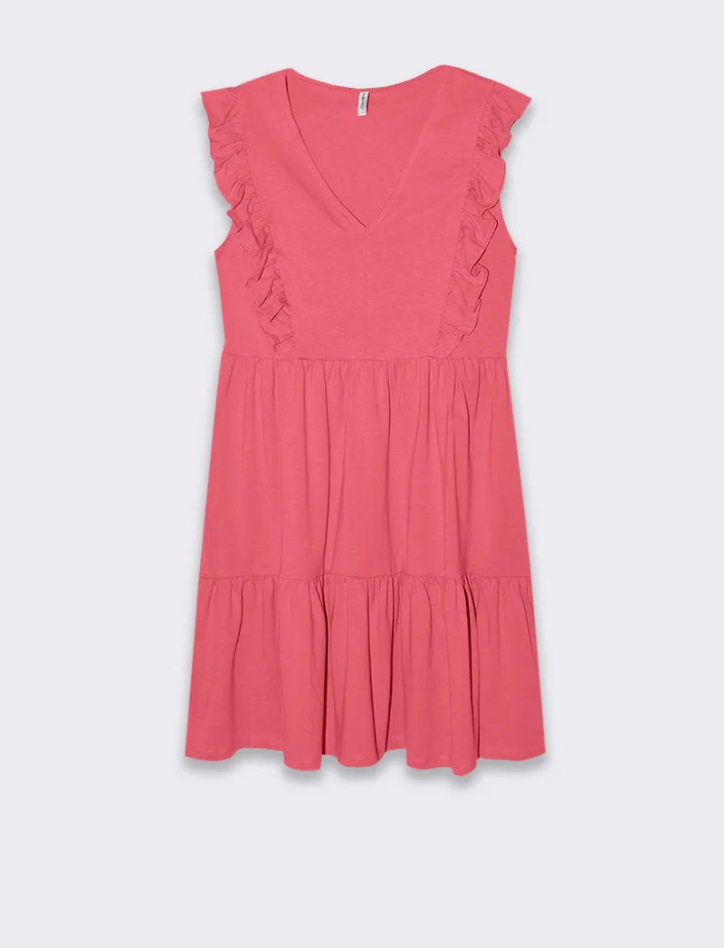 Vestito corto con rouches da donna - Geranio