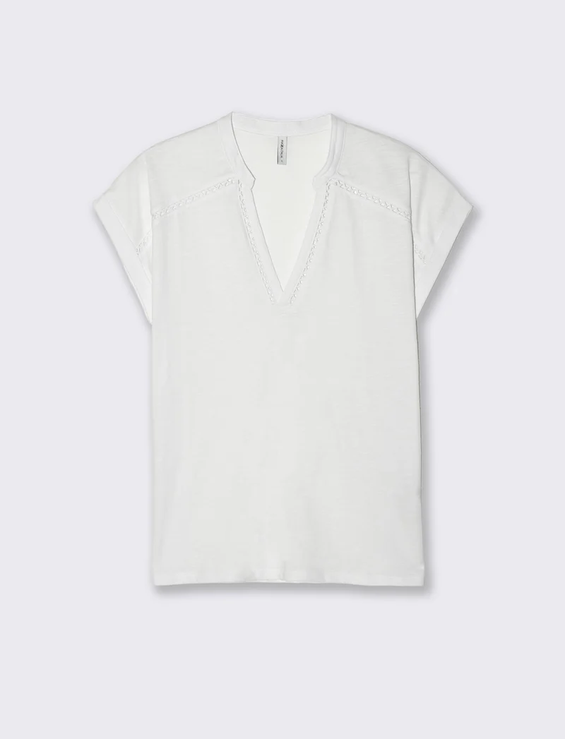 T-shirt con inserto in pizzo da donna - Bianco