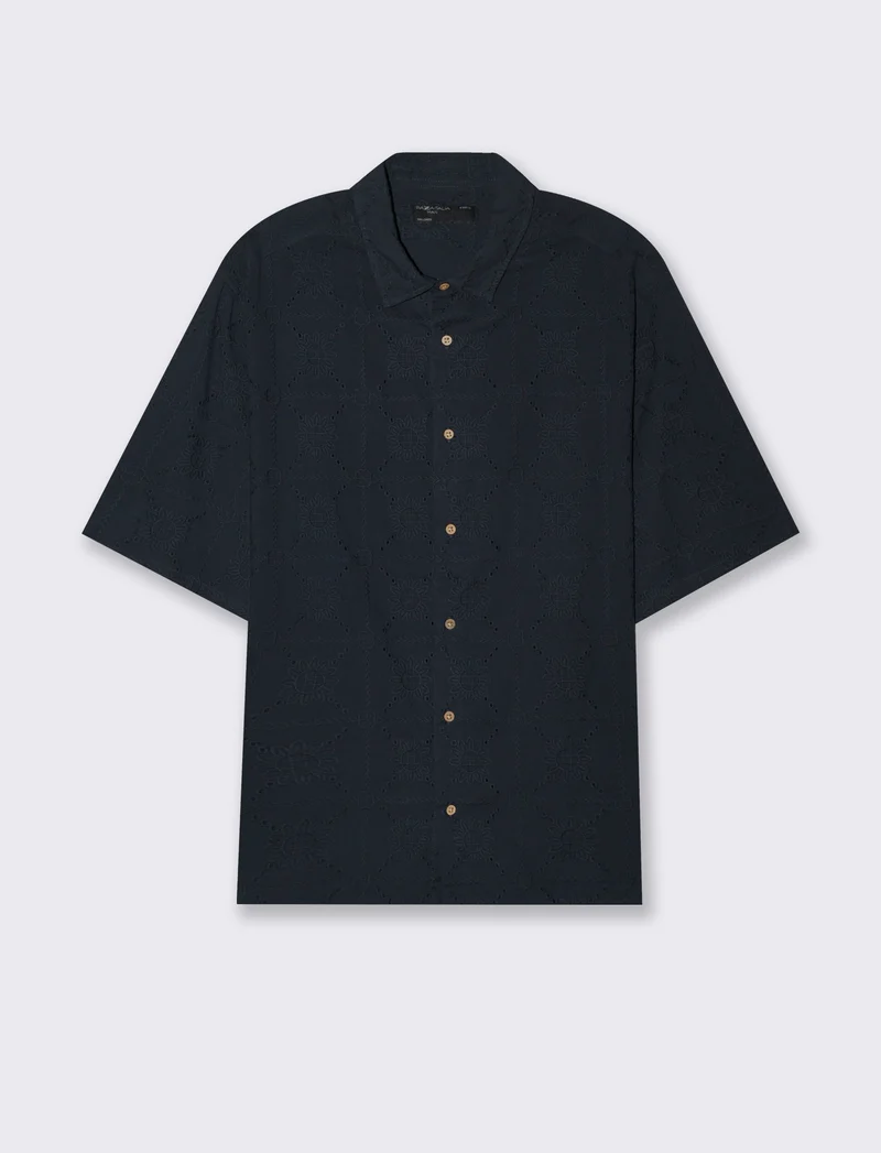 Camicia fantasia ricamata da uomo - Blu