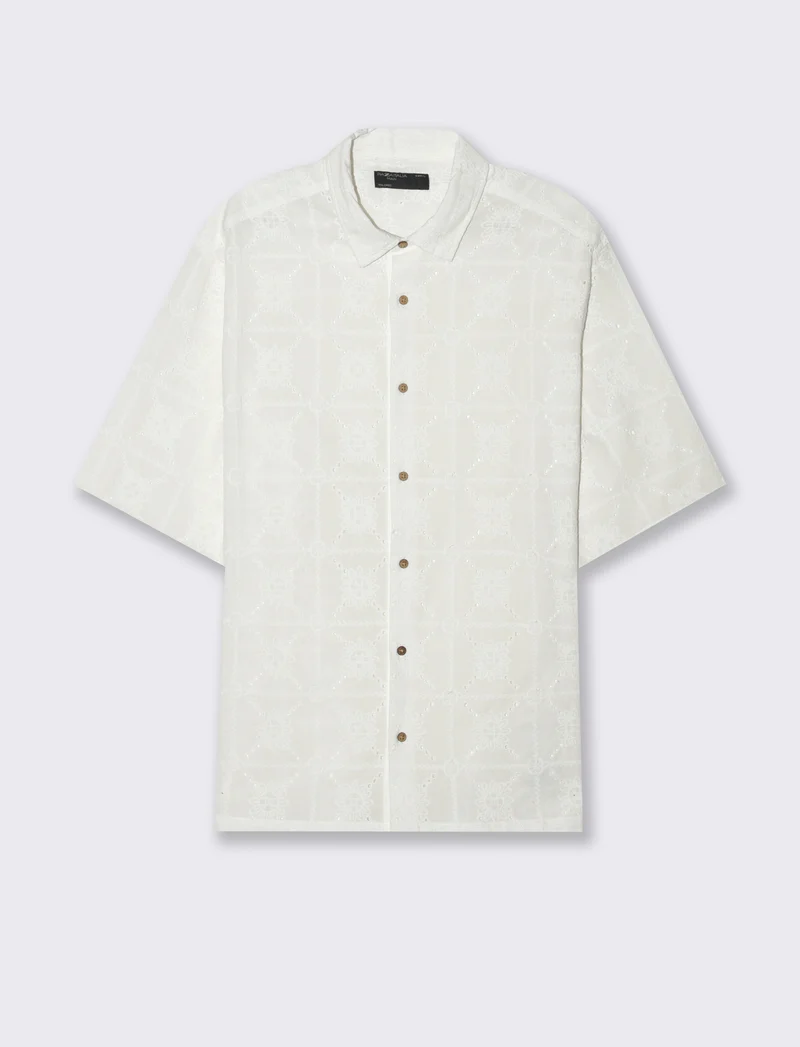 Camicia fantasia ricamata da uomo - Bianco