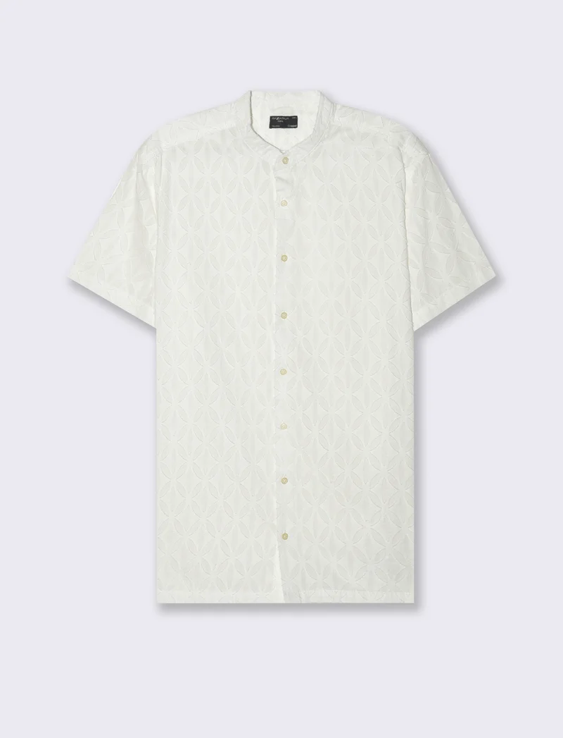 Camicia coreana fantasia jacquard da uomo - Bianco