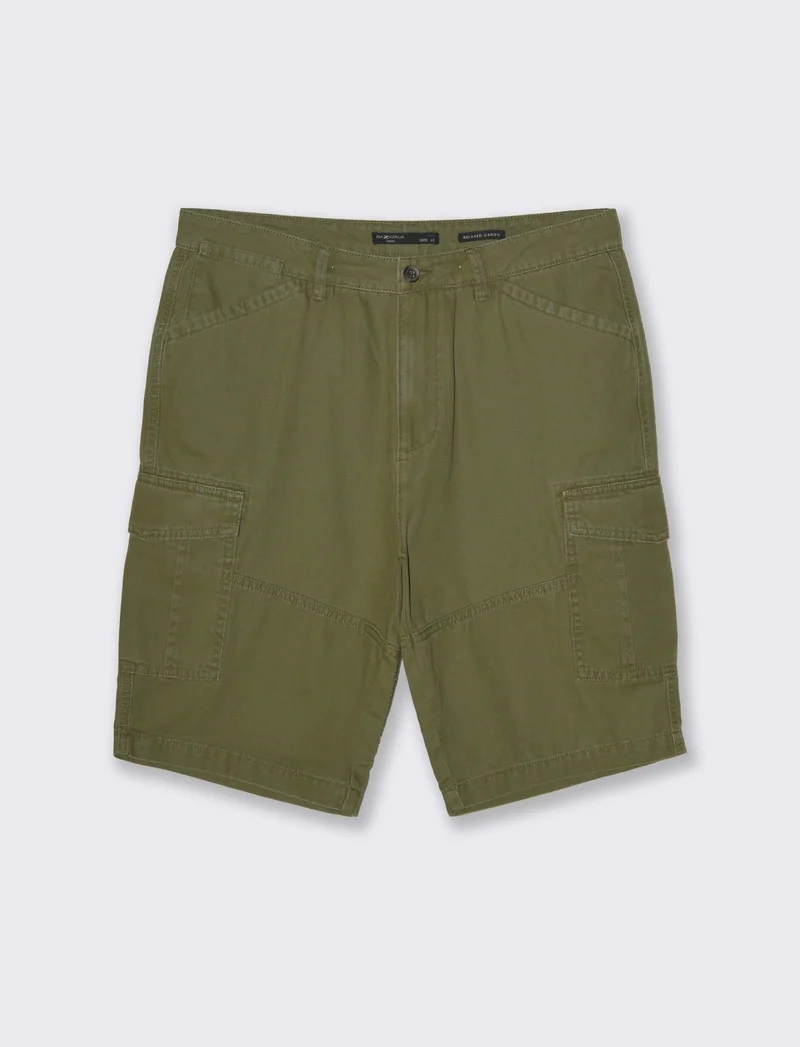 Bermuda cargo in tessuto canvas da uomo - Verde oliva