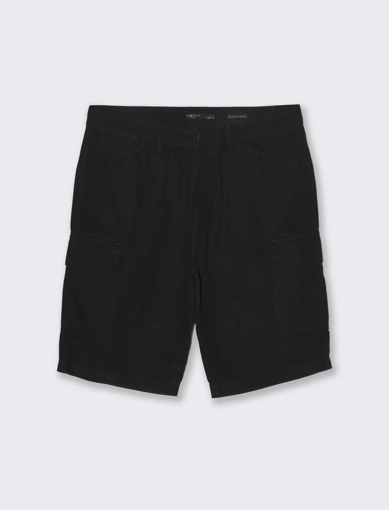 Bermuda cargo in tessuto canvas da uomo - Nero