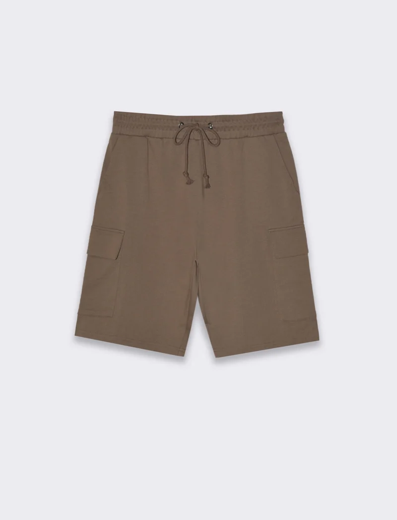 Bermuda in felpa con vita jogger da uomo - Grigio fango