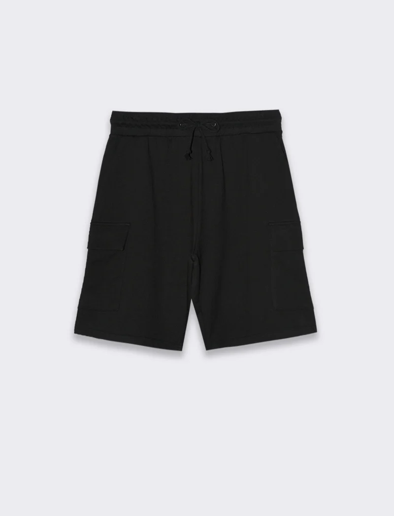 Bermuda in felpa con vita jogger da uomo - Nero