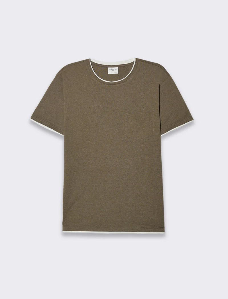 T-shirt effetto melange con tasca da uomo - Verde kaki
