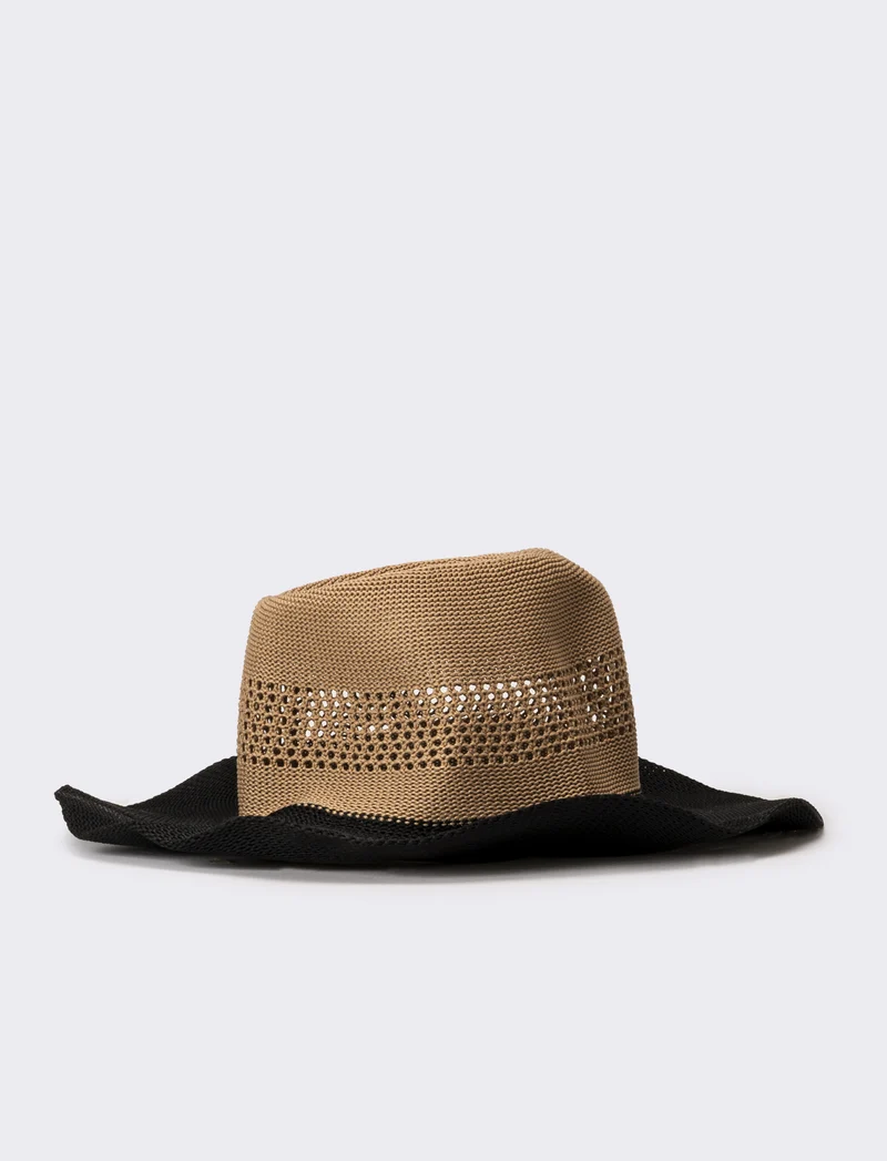 Cappello donna a falda larga modello country - Bianco-nero