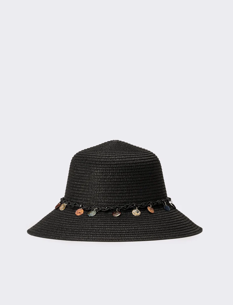 Cappello donna pescatore con medagline madreperla - Nero