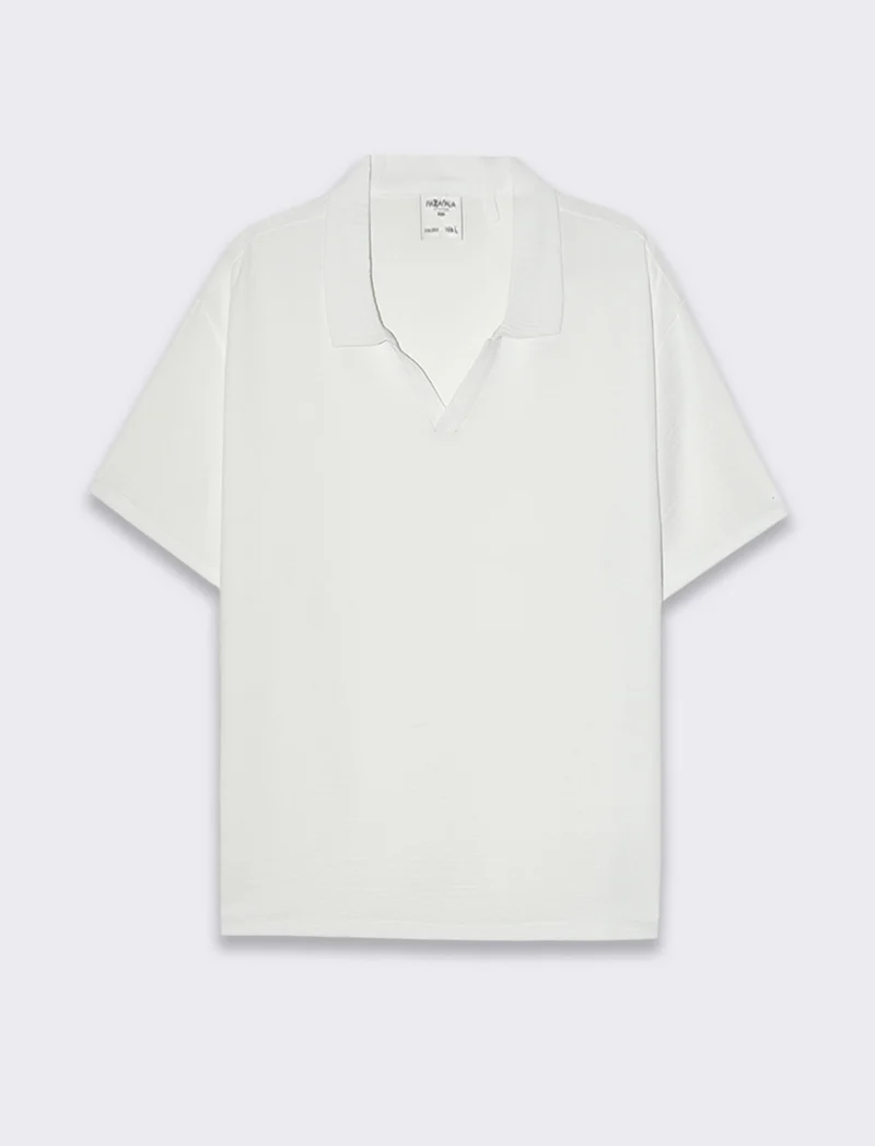 Polo effetto lino collo derby da uomo - Bianco
