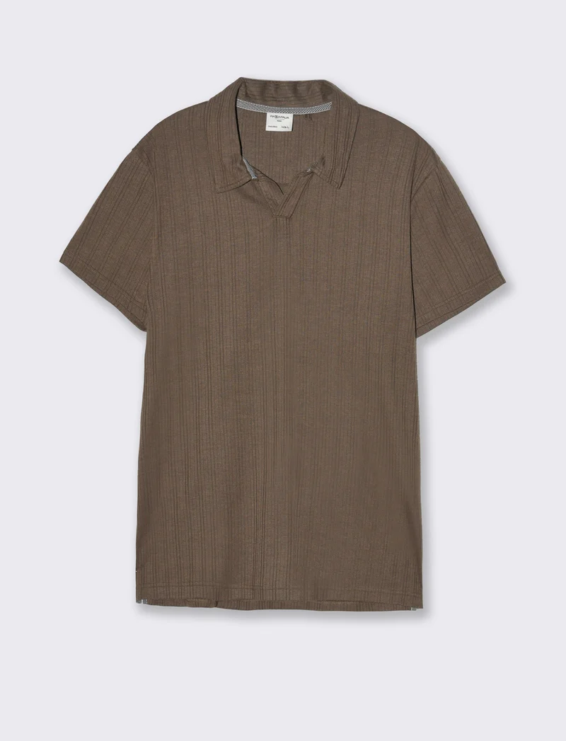 Polo a coste effetto maglia da uomo - Grigio fango
