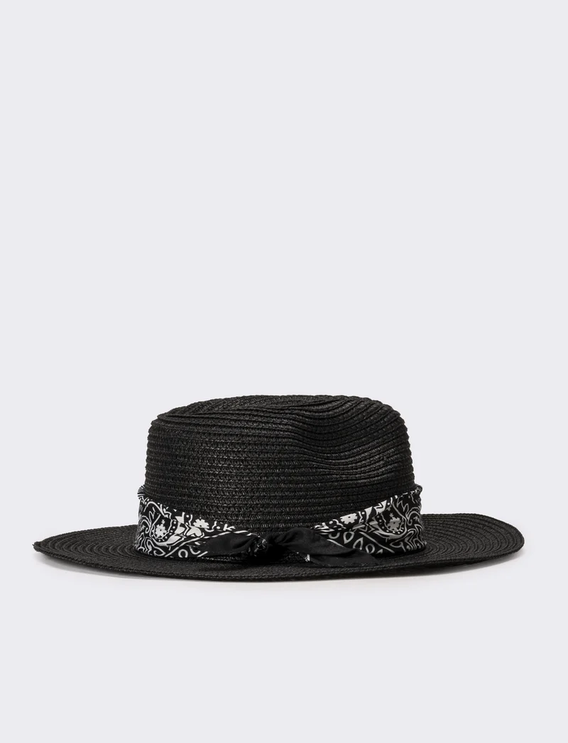 Cappello uomo a falda larga con bandana - Nero