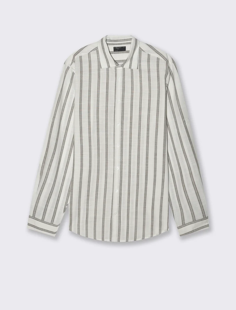 Camicia a righe da uomo - Verde kaki
