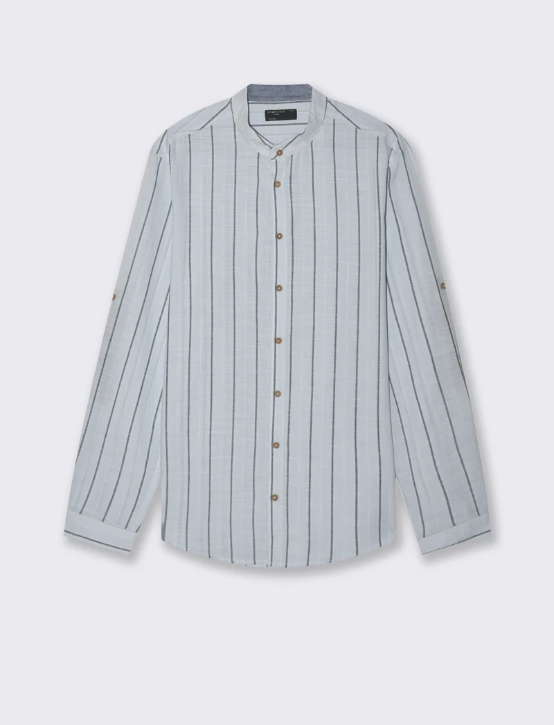 Camicia coreana a righe da uomo - Celeste polvere