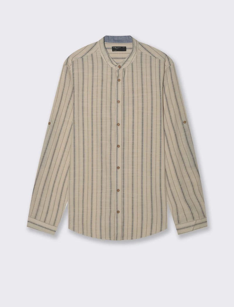 Camicia coreana a righe da uomo - Sabbia