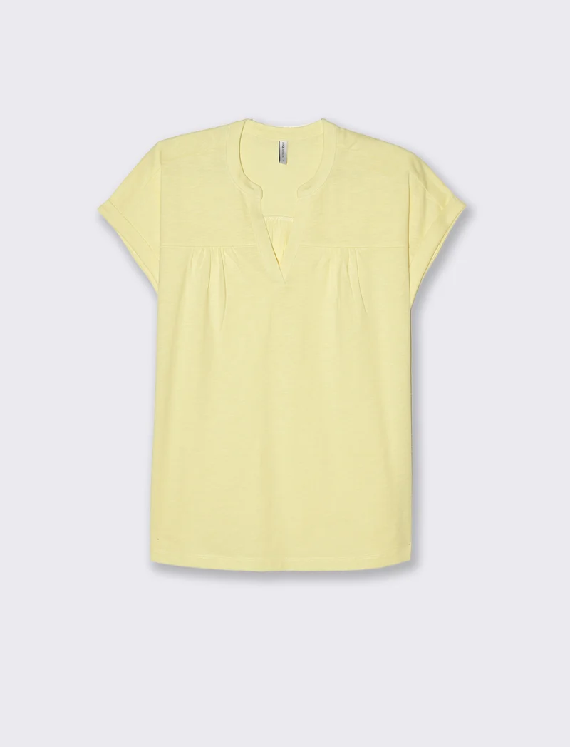 T-shirt con scollo a v da donna - Giallo pastello