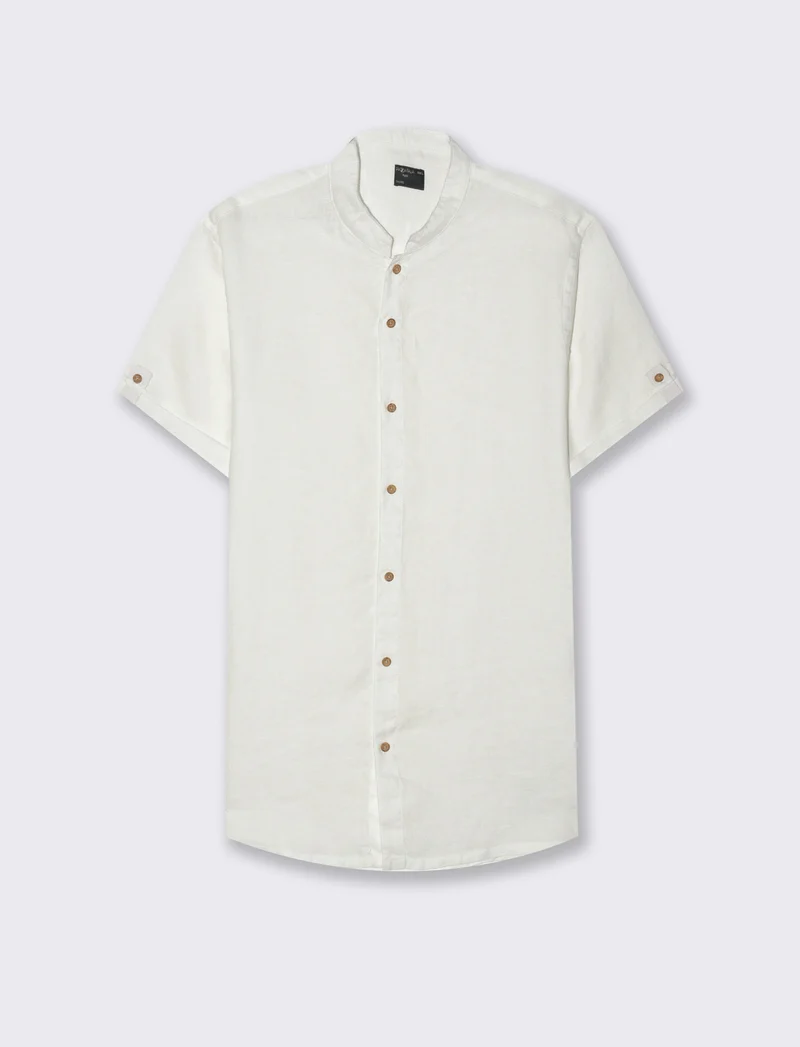 Camicia coreana manica corta 100% lino da uomo - Bianco