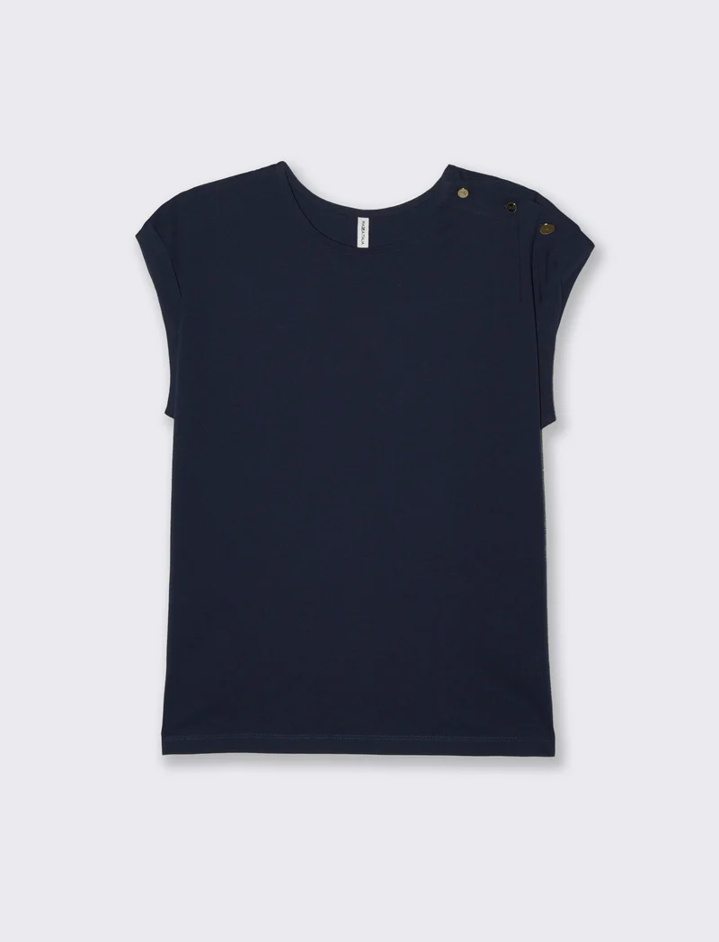 T-shirt con bottoni e asole da donna - Blu