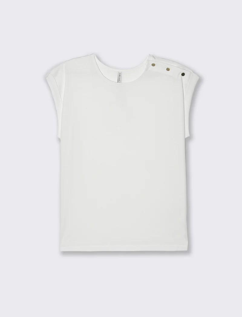 T-shirt con bottoni e asole da donna - Bianco